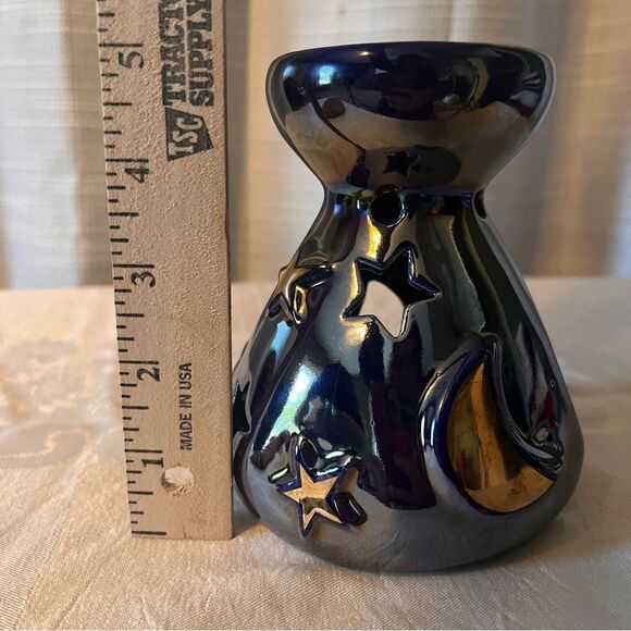 Vintage Marex Liquid Incense Burner Iridescent Blue Celestial Moon Stars Poland - Picture 4 of 9